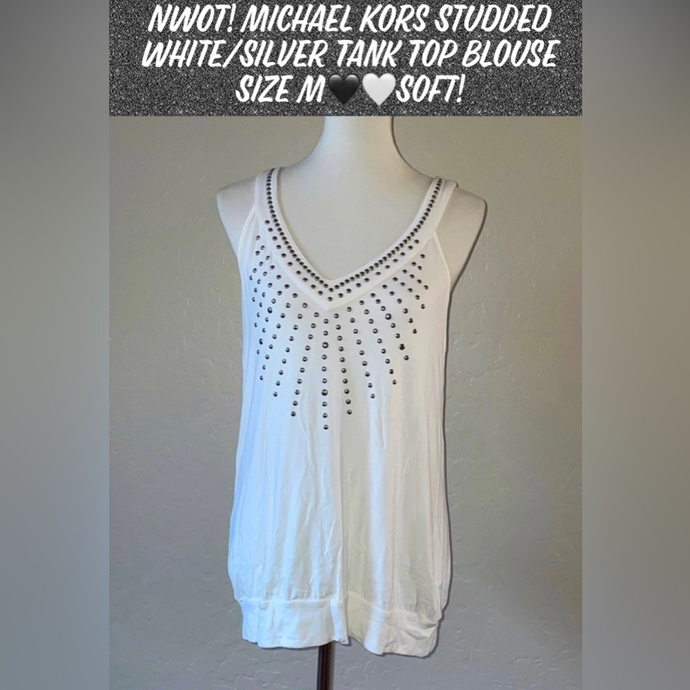 NWOT! Michael Kors Studded White/Silver Tank Top Blouse Size M🖤🤍Soft!